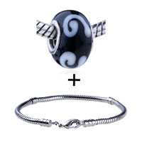 Pugster Gift Center - white letter e murano glass european bead bracelet combination Image.