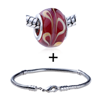 Pugster Gift Center - brown leaf pattern translucent murano glass european bead bracelet combination Image.