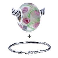 Pugster Gift Center - pink flower translucent murano glass european bead bracelet combination Image.