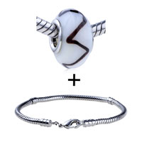 Pugster Gift Center - brown zigzag line murano glass european bead bracelet combination Image.