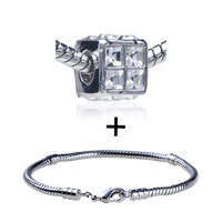 Pugster Gift Center - square shaped crystal window pattern european bead bracelet combination Image.