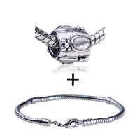 Pugster Gift Center - cylindrical shaped clear crystal pattern european bead bracelet combination Image.