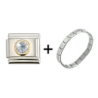 Pugster Gift Center - circle april diamond color rhinestone combination italian charm bracelet Image.