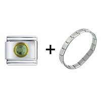 Pugster Gift Center - circle august peridot color rhinestone combination italian charm bracelet Image.