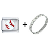 Pugster Gift Center - baseball painted combination italian charm bracelet Image.