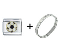 Pugster Gift Center - soccer ball gold combination italian charm bracelet Image.