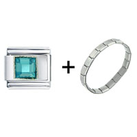 Pugster Gift Center - square december blue zircon color birthstone combination italian charm bracelet Image.