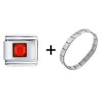Pugster Gift Center - january garnet color square birthstone combination italian charm bracelet Image.