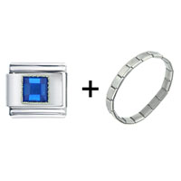 Pugster Gift Center - september sapphire color birthstone square combination italian charm bracelet Image.
