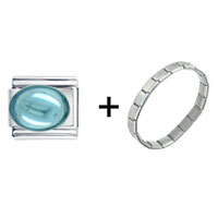 Pugster Gift Center - march aquamarine color big oval birthstone combination italian charm bracelet Image.