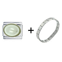 Pugster Gift Center - june pearl color big oval birthstone combination italian charm bracelet Image.