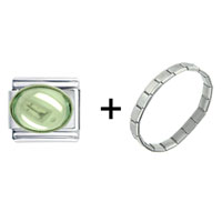Pugster Gift Center - august peridot color big oval birthstone combination italian charm bracelet Image.