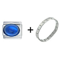 Pugster Gift Center - september sapphire color big oval birthstone combination italian charm bracelet Image.