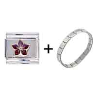 Pugster Gift Center - gold purple flower hand painted italian charm bracelets combination Image.