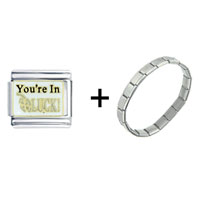 Pugster Gift Center - you're in luck clover combination italian charm bracelet Image.