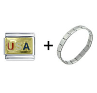 Pugster Gift Center - usa gold combination italian charm bracelet Image.