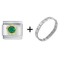 Pugster Gift Center - may emerald color birthstone round flower combination italian charm bracelet Image.