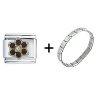 Pugster Gift Center - january garnet color birthstone flower combination italian charm bracelet Image.