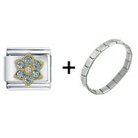 Pugster Gift Center - march aquamarine color birthstone flower combination italian charm bracelet Image.