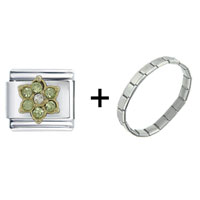 Pugster Gift Center - august peridot color birthstone green flower combination italian charm bracelet Image.
