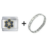 Pugster Gift Center - september sapphire color birthstone flower golden combination italian charm bracelet Image.