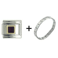 Pugster Gift Center - january garnet color birthstone square combination italian charm bracelet Image.