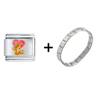 Pugster Gift Center - happy teddy bear heart combination italian charm bracelet Image.
