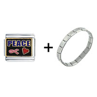 Pugster Gift Center - peace and love ribbon combination italian charm bracelet Image.