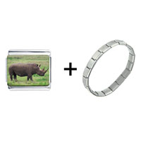 Pugster Gift Center - big horn rhino combination italian charm bracelet Image.