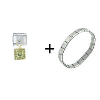 Pugster Gift Center - rhinestone square dangle combination italian charm bracelet Image.