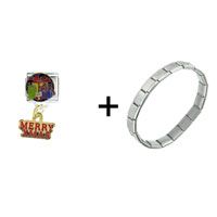 Pugster Gift Center - merry xmas and gifts combination italian charm bracelet Image.