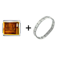 Pugster Gift Center - leather bound holy bible combination italian charm bracelet Image.