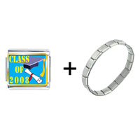 Pugster Gift Center - class of 2008 graduation combination italian charm bracelet Image.