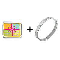 Pugster Gift Center - multicolored gift wrapped present combination italian charm bracelet Image.