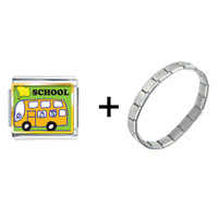 Pugster Gift Center - fun school bus combination italian charm bracelet Image.