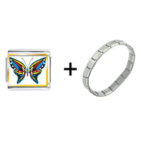 Pugster Gift Center - exotic blue yellow &amp; red butterfly combination italian charm bracelet Image.