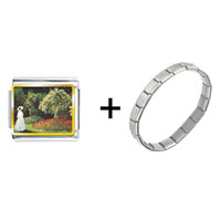 Pugster Gift Center - lady in a garden painting combination italian charm bracelet Image.