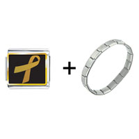 Pugster Gift Center - gold ribbon awareness combination italian charm bracelet Image.