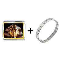 Pugster Gift Center - gold plated egyptian mummy tutankhamen photo italian charm combination bracelet Image.