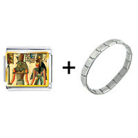 Pugster Gift Center - gold plated egyptian horus and nefertiti photo italian charm combination bracelet Image.