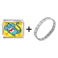 Pugster Gift Center - gold plated valentine's day blue mouse photo italian charms bracelets combination Image.