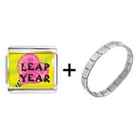 Pugster Gift Center - gold plated leap year pink heart photo italian charms bracelets combination Image.