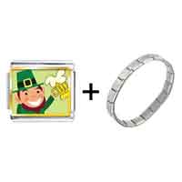 Pugster Gift Center - gold plated st patrick's day theme photo italian charm with leprechaun with beer combination bracele Image.