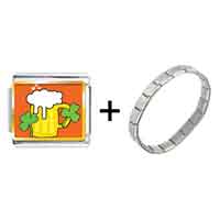 Pugster Gift Center - gold plated st patrick's day theme photo italian charm with shamrock and beer combination bracelet Image.