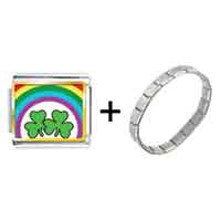 Pugster Gift Center - gold plated st patrick's day theme photo italian charm with shamrock and rainbow combination bracele Image.