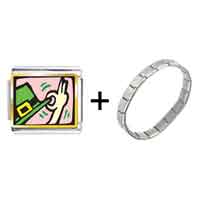 Pugster Gift Center - gold plated st patrick's day theme photo italian charm with leprechaun's top hat combination bracele Image.