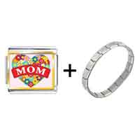 Pugster Gift Center - gold plated mother's day theme photo italian charm with a heart shape combination bracelet Image.