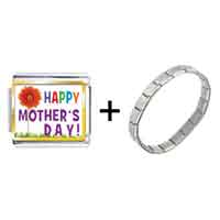 Pugster Gift Center - gold plated happy mother's day theme photo italian charm combination bracelet Image.