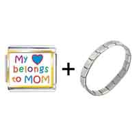 Pugster Gift Center - gold plated mother's day theme photo italian charm, my heart belongs to mom combination bracelet Image.