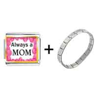 Pugster Gift Center - gold plated mother's day theme photo italian charm, always a mom combination bracelet Image.